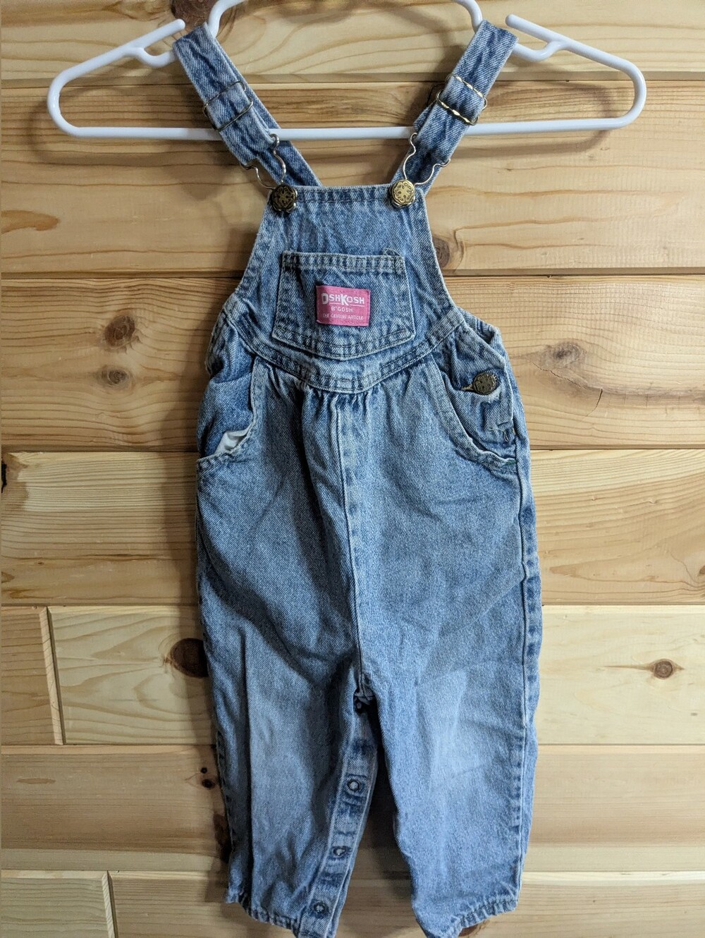 Vintage OshKosh B'gosh Overalls Kids Girls 2T Blue Denim Vestbak 90s Snap Leg - Picture 1 of 11